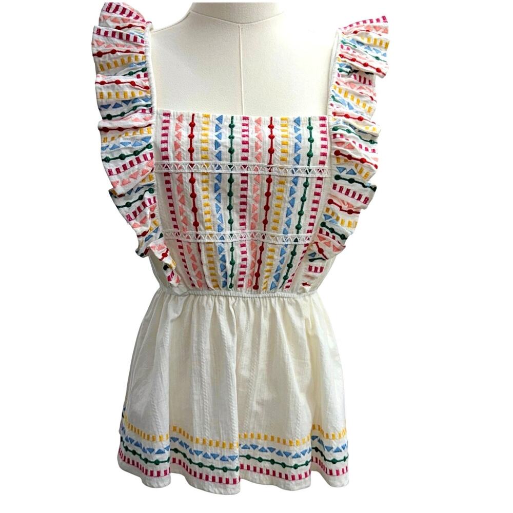 Savanna Jane Ruffle Embroidery Sleeveless Tunic Top Boho Cottage